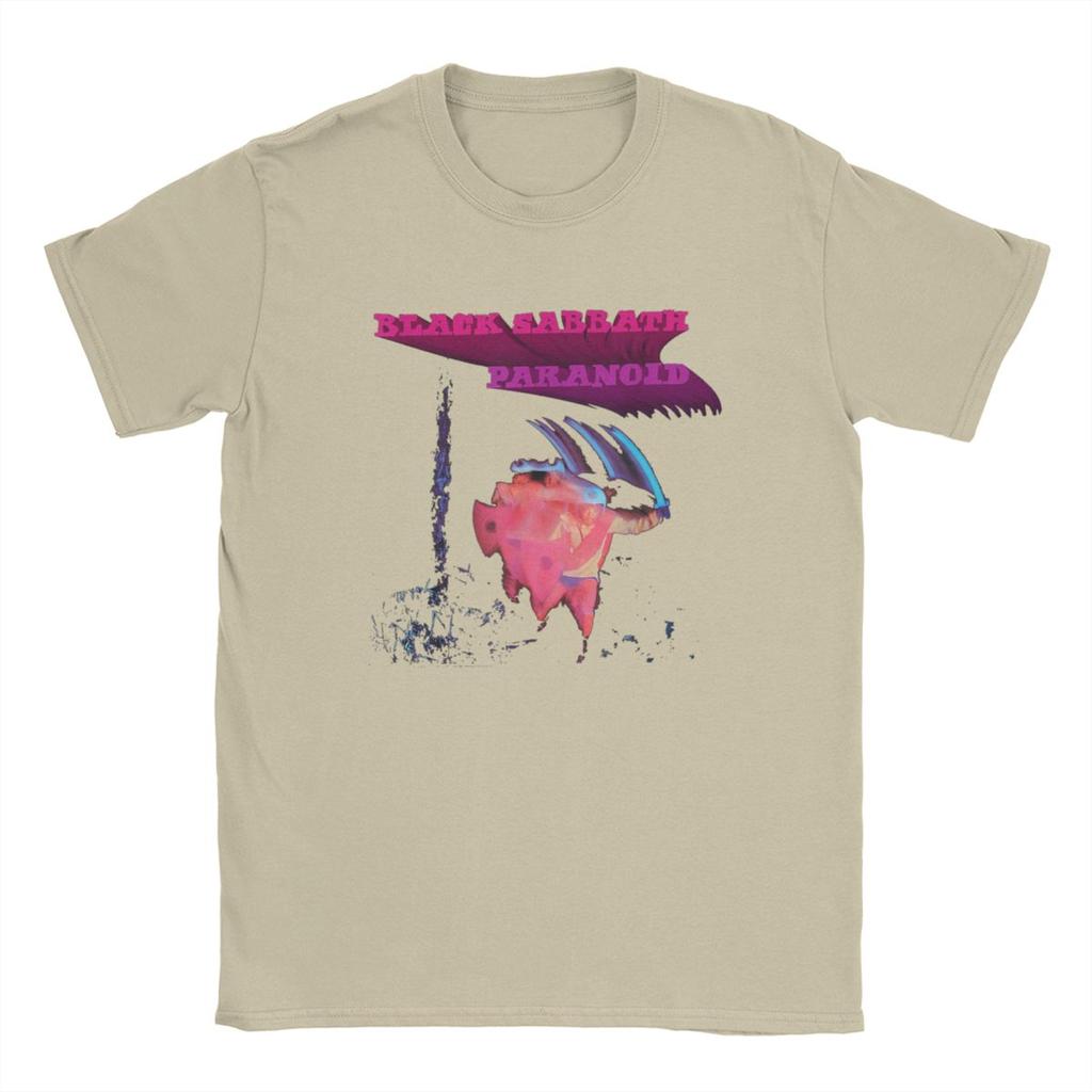 Men T-Shirt Black Official Paranoid Motion Trail Sabbathes Cotton Tee Short Sleeve British Rock T Shirts Crew Neck Clothing