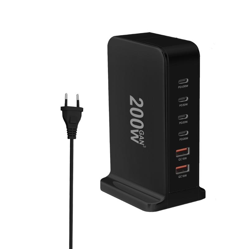 USB C Ladegerät 200W Schnellladegerät Block 6 Port Ladestation Ziegelstein Laptop-Ladegerät 2 USB + 4 Typ C für Reisen Zuhause