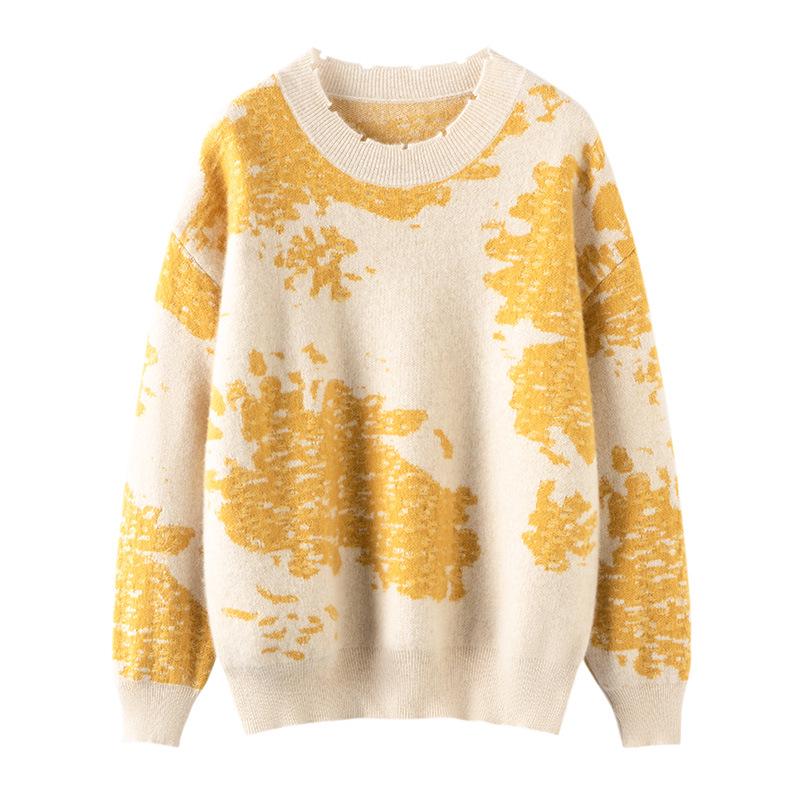 Retro Jacquard Cashmere Women's Round Neck Sweater - 2025 Autumn/Winter Collection