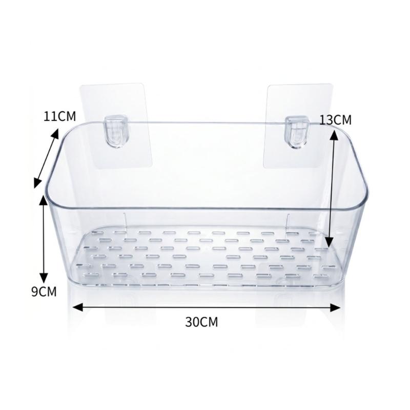 Bathroom Wall Storage Basket with Adhesive Mounting, Plastic Shower Basket with Perforated Base for Soap, Shampoo, and Daily Toiletries