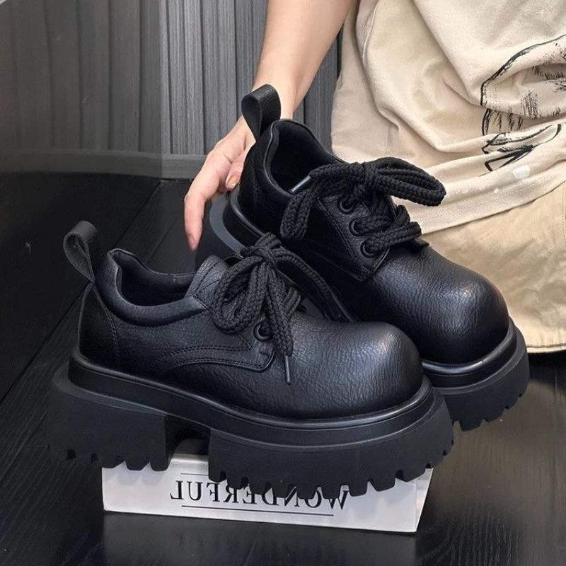 Fashion 2024 Women's Shoes Retro Women Casual Shoes British Style High Quality Round Toe Fashion Lace-Up Women’S Leather Shoes