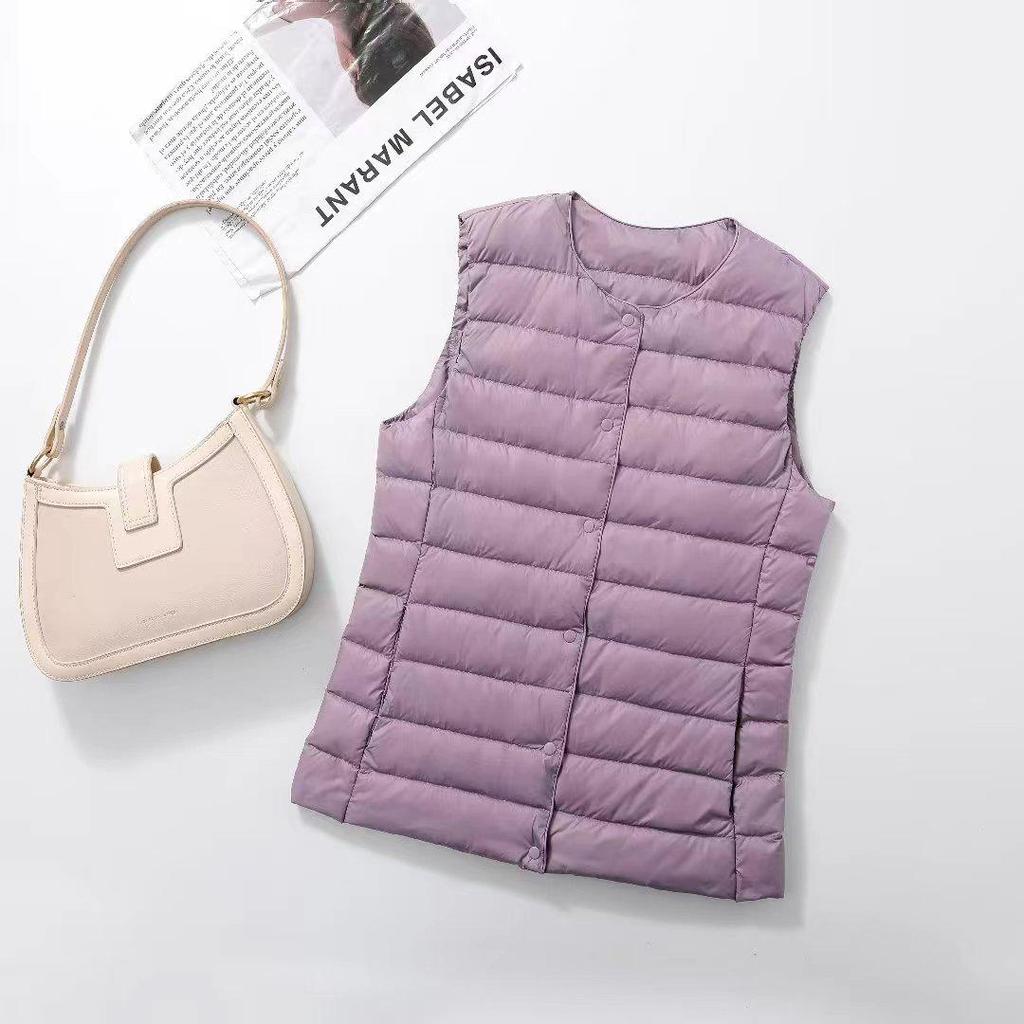 Gilet Imbottito Leggero da Donna con Scollo Rotondo & Scollo a V Vestibilità Aderente Senza Maniche