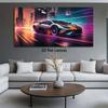 1 piece of cyberpunk style sports car, city night view canvas painting, modern living room decoration painting, high-definition