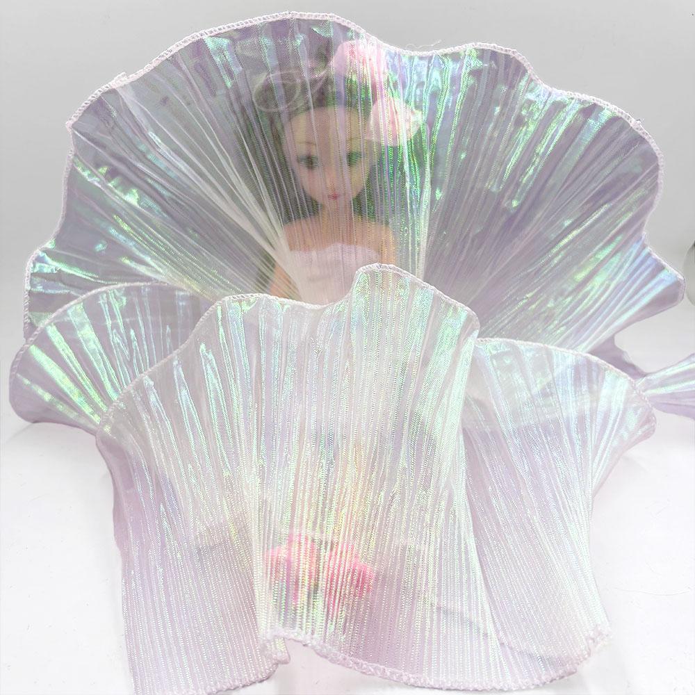 Lace Trim Organza Fabric Mermaid Ruffled Transparent Iridescent Laser Pleated for Patchwork Skirts Wedding Sewing Costume Supply