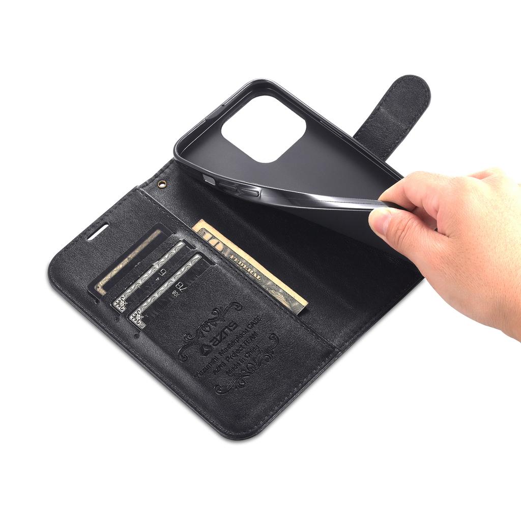 For iPhone 16 Pro Stand Case Anti-Drop PU Leather Wallet Phone Cover
