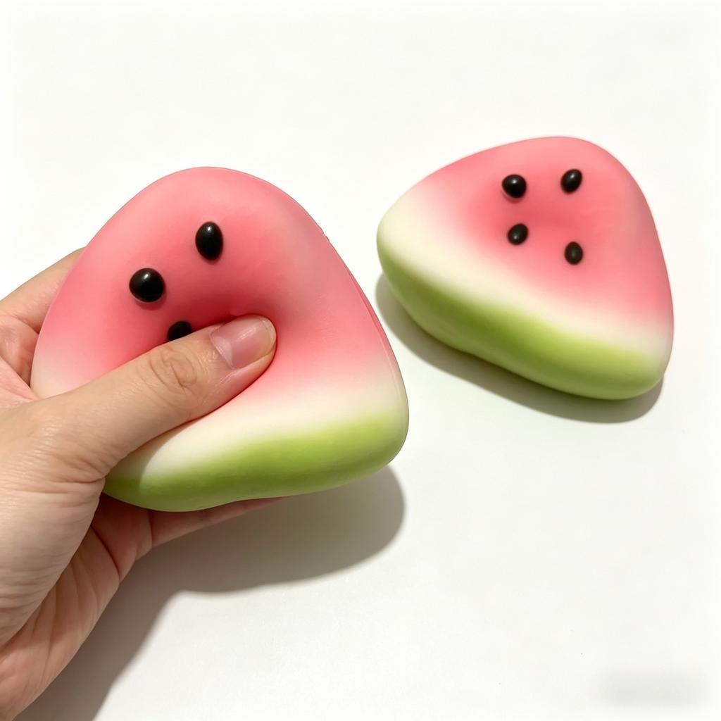 Kids Childrens Pink Green Watermelon Squeeze Squishy Fidget Toy Soft Playful Texture Stress Relief Sensory Toy for Birthday Party Favors