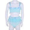 2Pcs Mens Ruffled Lace Sheer Chiffon Sissy Lingerie Set Bra Top with Skirted Petticoated Panties