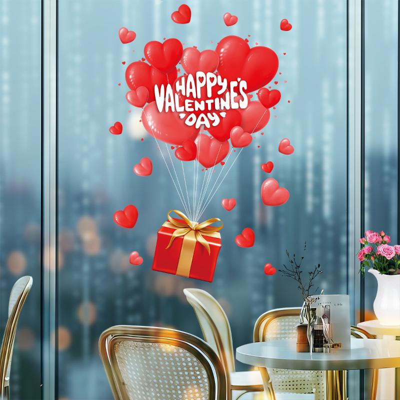 Romantic LOVE Valentine's Day Sweetheart Heart Balloon Stickers Window Stickers Convenience Store Glass Decoration Stickers