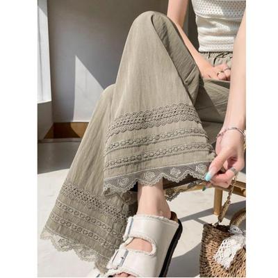 Calças de Renda de Cintura Alta Wide Leg para o Verão 2026 - Calças Casuais Retas Soltas Emagrecedoras Femininas