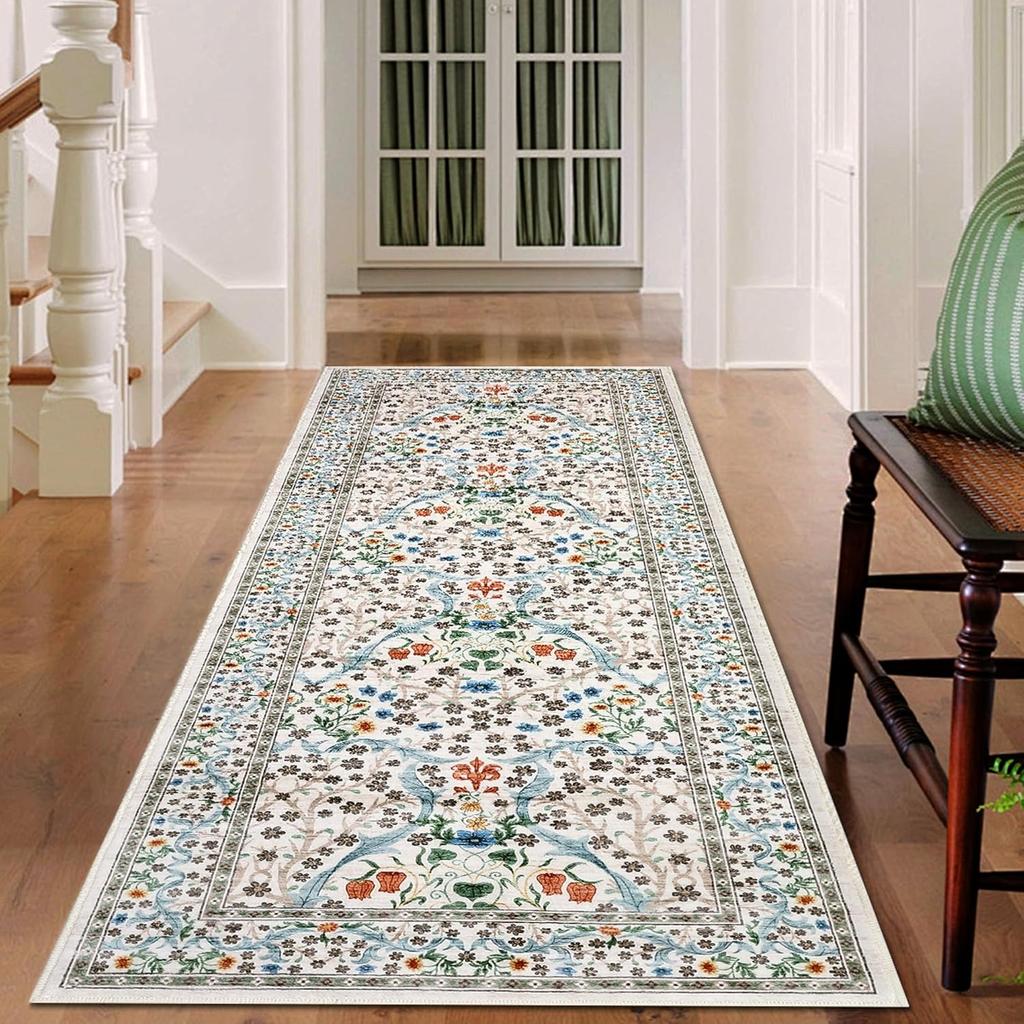 Runner Rug Corridor Floor Mat Dark Blue Plant Flower Carpet Bohemian Style Home Decoration Rugs Soft Machine Washable Carpets