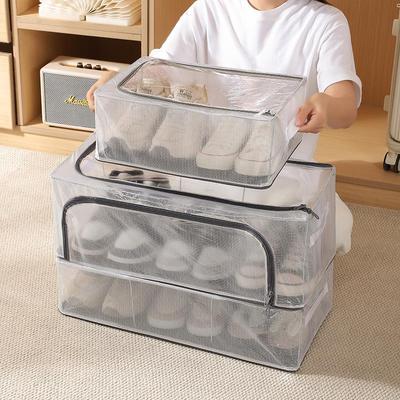 Waterproof PVC Foldable Underbed Shoe Box with Transparent Lid & Steel Frame