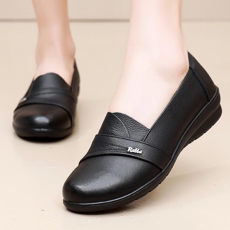 Women's Shoes with Round Toe, Flat Heel and Soft Sole, Single Shoes for Middle-aged and Elderly People