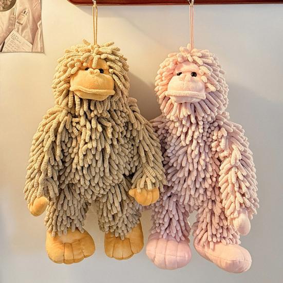 Gorilla Doll Hand Towel Chenille Fuzzy Animal Decorative Towel Absorbent Cute Gorilla Towel with Hanging Loop for Kitchen Bathroom