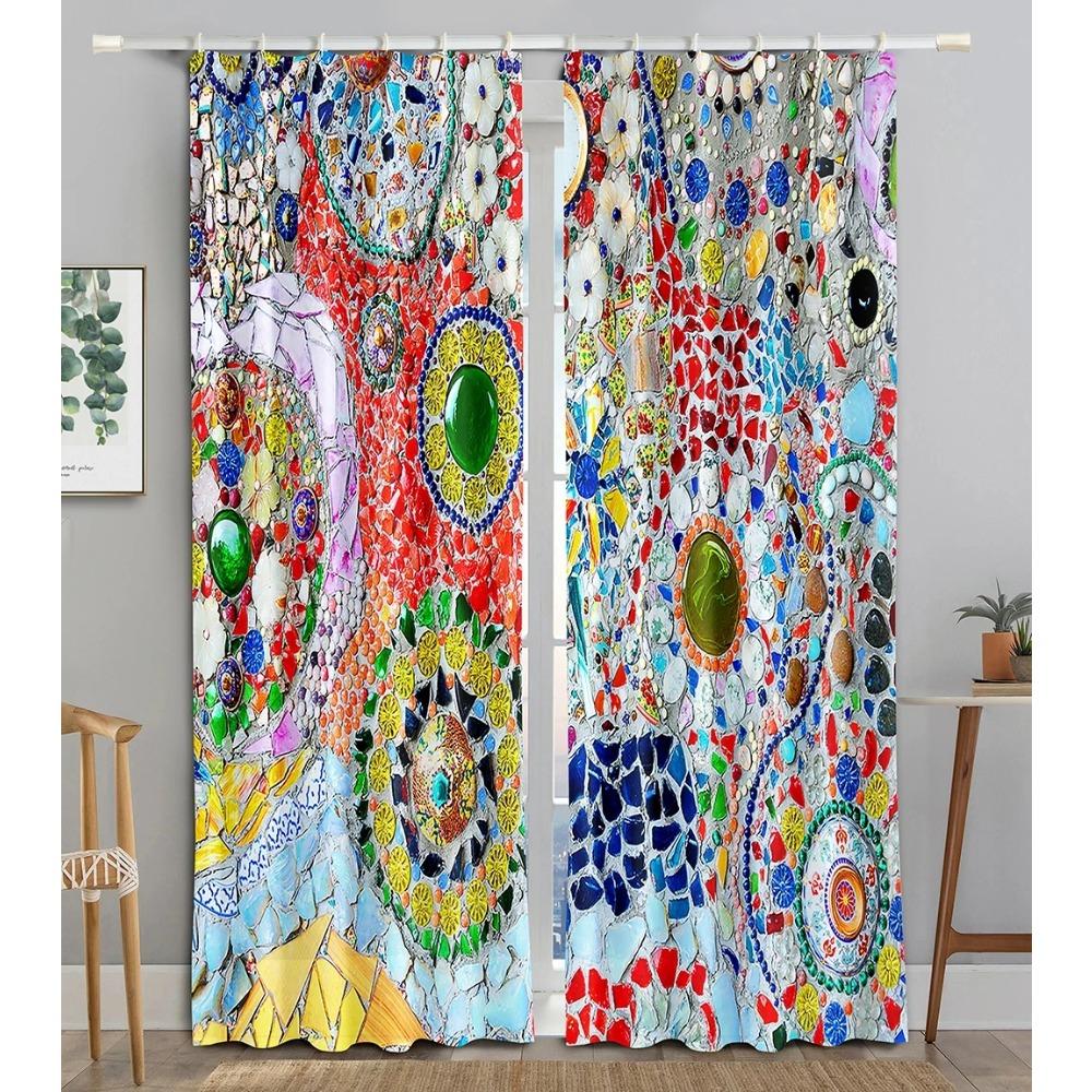 Bohemian Retro Window Area Covering for Bedroom Lightweight Fabric Polyester Sunshading Window Decorative Boho Printing Finished