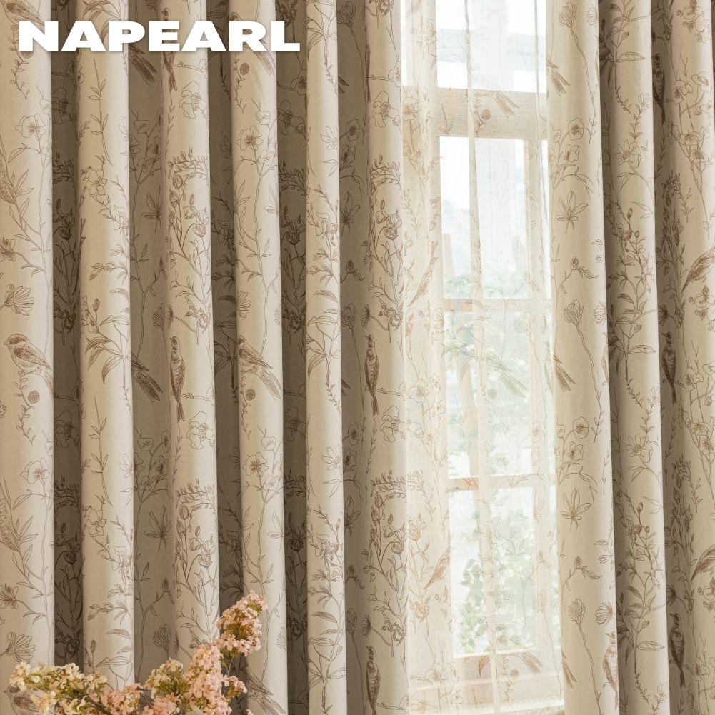1PC NAPEARL French Retro High-end Beige Printed Curtains Full Blackout Curtains for Bedroom Living Room Balcony Window for Home Decor