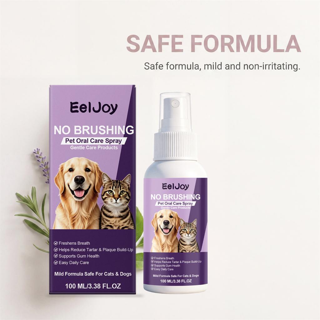 EelJoy No Brushing Pet Oral Care Spray Removes Oral Odor Supports Gum Health Convenient Gentle Pet Breath Freshener Spray 100ml