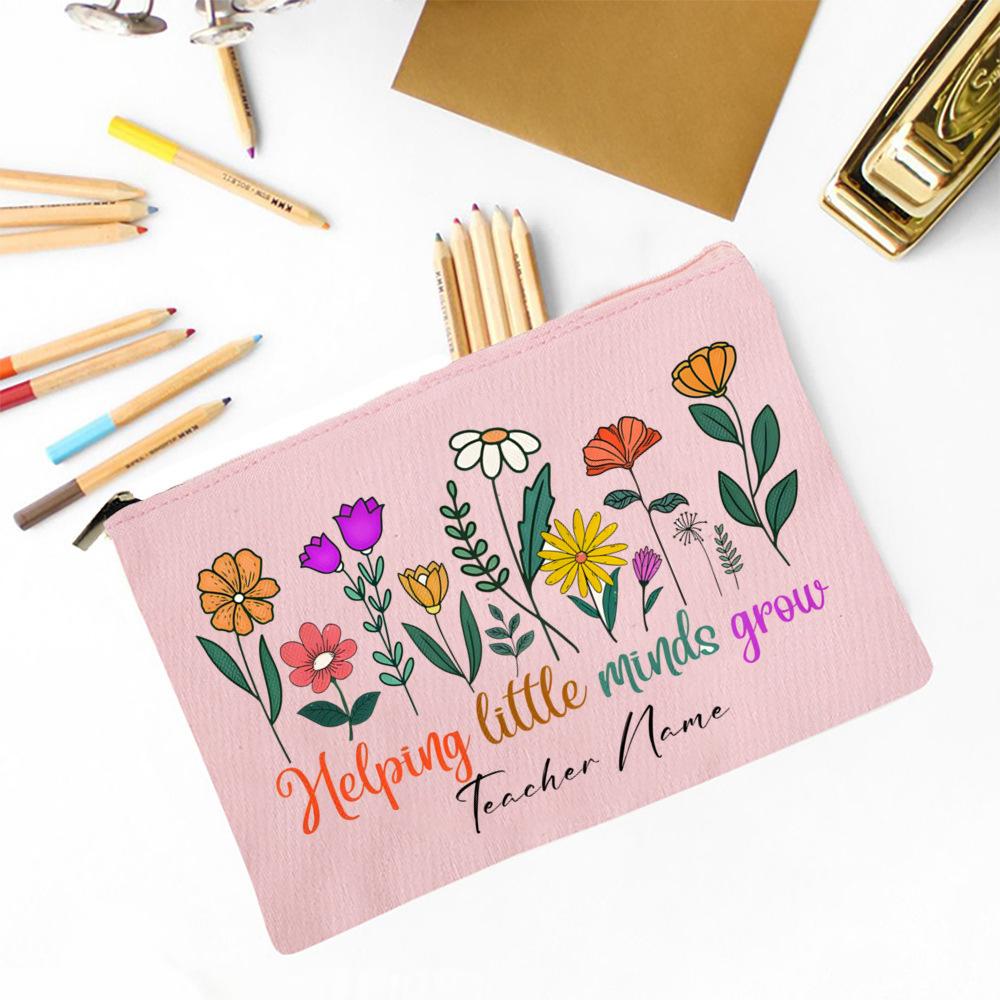 

Thank You for Helping Me Grow Custom Name Makeup Bag Personalised Pencil Bags Travel Toiletries Storage Pouch Gifts for Teacher