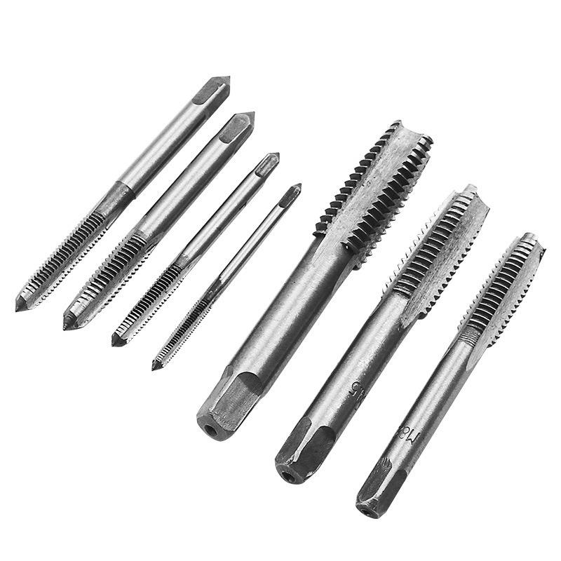 Seven-Piece Taper Square Handle Straight Groove Tap Set: Bearing Steel, Sizes M3-M12