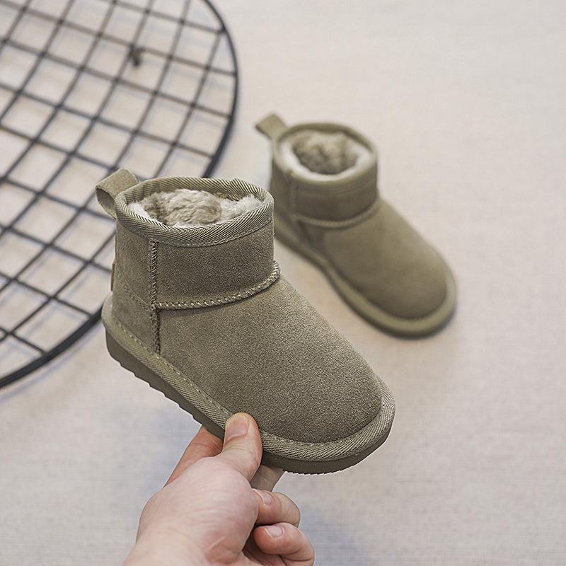 Children Cow Leather Snow Boots Baby Genuine Leather Soft Short Boots Boys Girls Warm Winter Cotton Shoes