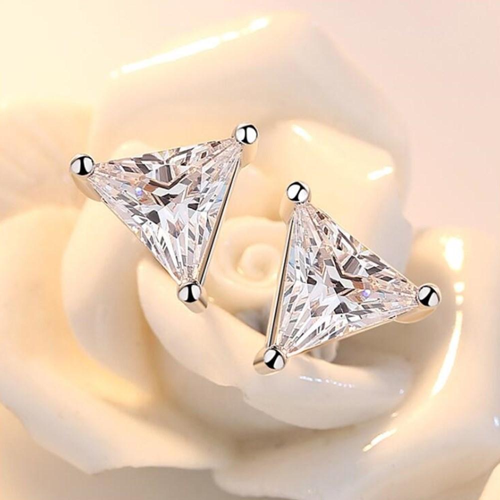 Sterling Silver Color Stud Earrings High Quality Woman Voguish Stylish Jewelry Retro Minimalist Simple Triangle Crystalline Cubic Zircon