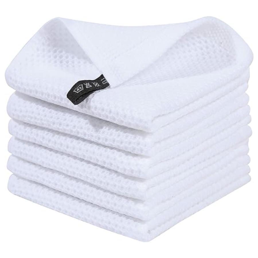 100% cotton waffle woven kitchen dishcloth, super soft and absorbent quick dry cleaning dishcloth, 34 x 34 cm, set of 5 pieces белый