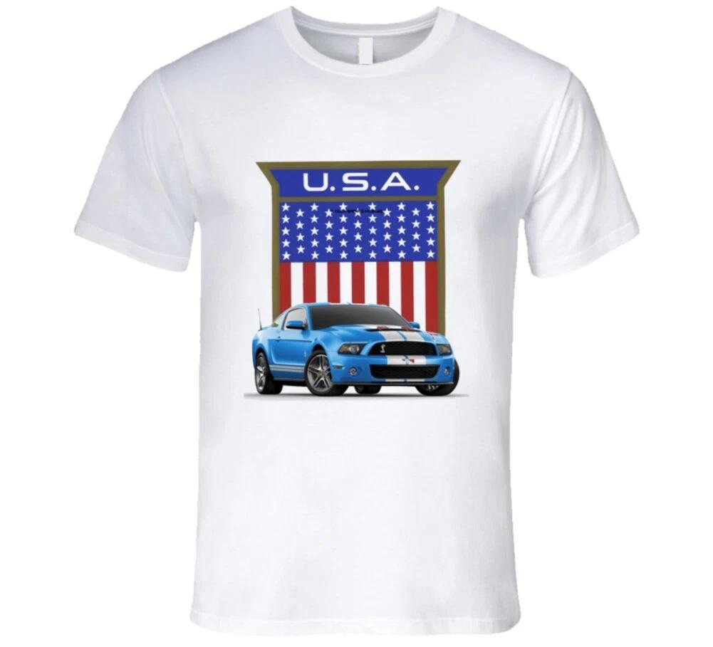 Shelby Mustang American Muscle Usa Flag Crest Premium Gift T Shirt 2XL