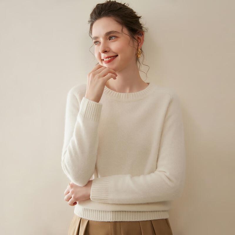 Fanzhen Women's 100% Cashmere Round Neck Pullover Sweater