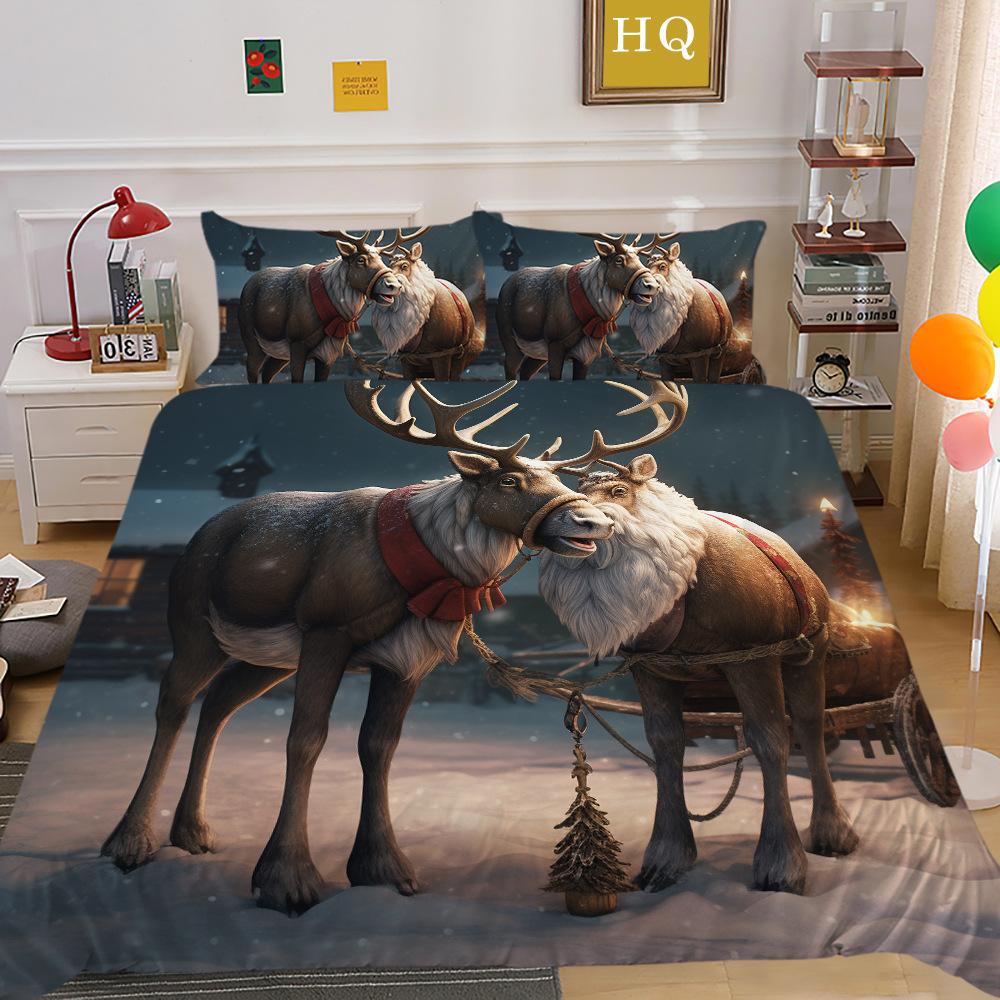 Christmas Printing 3D Printing Polyester Pillowcase Quilt Cover Two Or Three-Piece Set