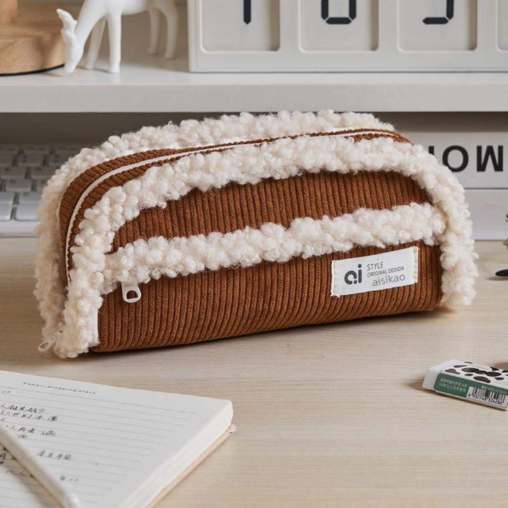 Pen Organizer Pen Bag High Capacity Corduroy Pencil Bag Simplicity Stationery Storage Bag  Student