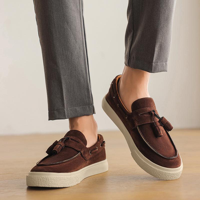 Vintage Brown Men Suede Casual Shoes Comfortable Flat Loafers for Man Designer Slip On Men's Driving Shoes Mocasines De Hombre