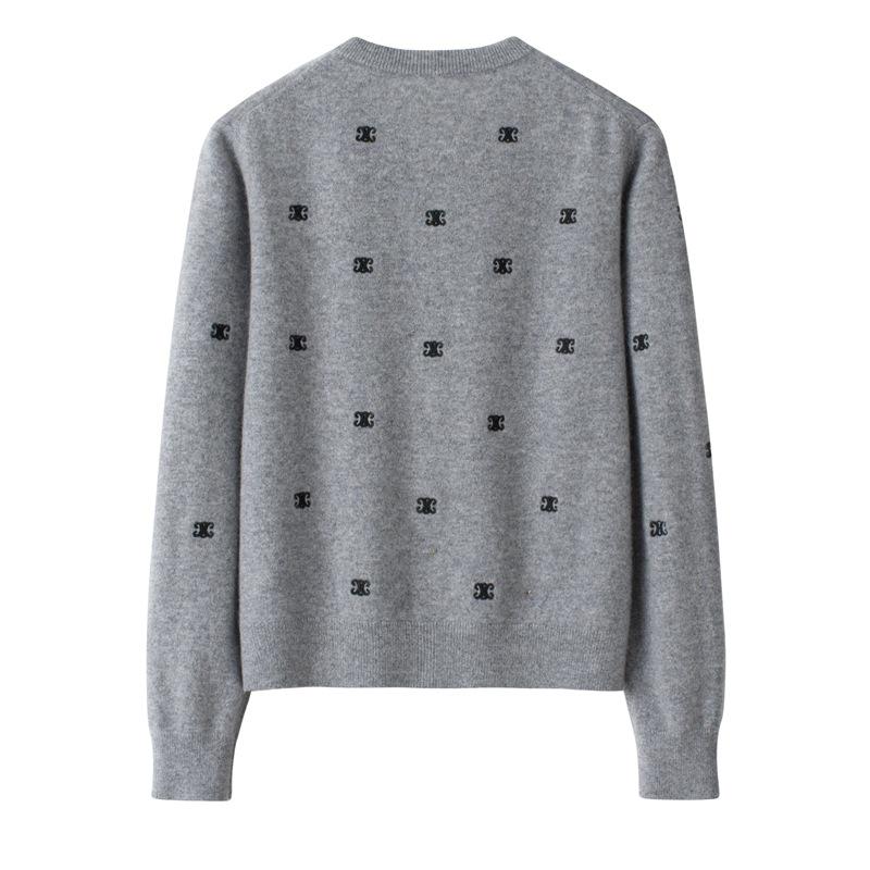 Women's 100% Pure Cashmere Crew Neck Embroidered Loose Sweater