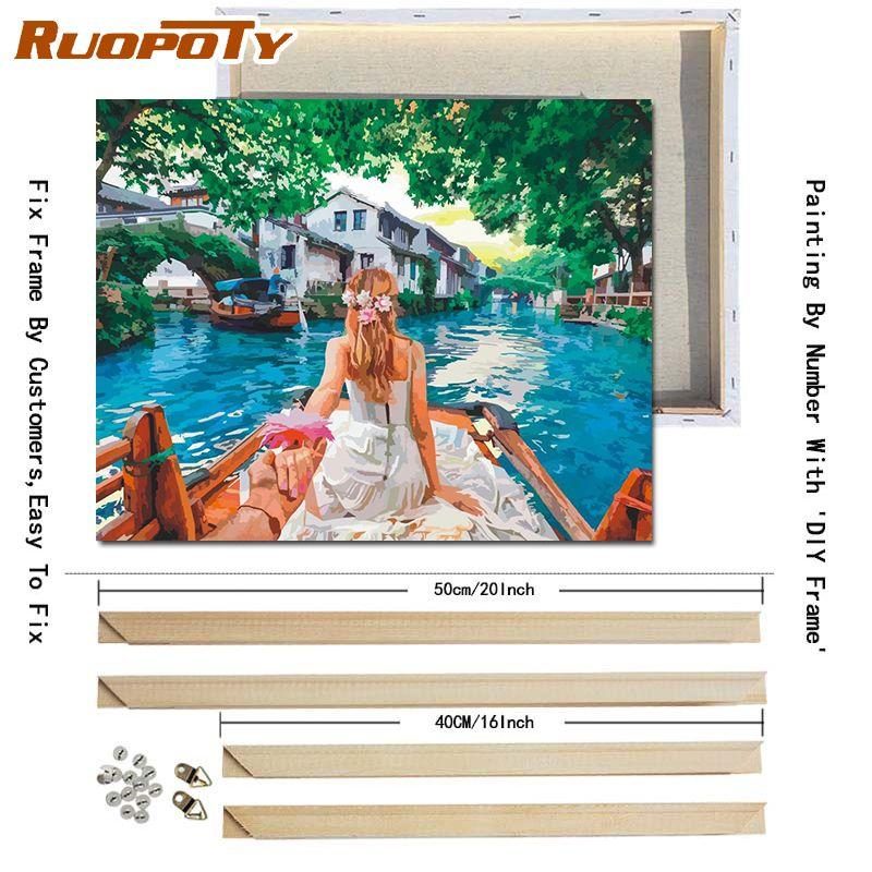 RUOPOTY DIY Frame DIY Painting By Numbers Figure Acrylic Picture By Numbers Handpainted Oil Painting Arts 40x50cm