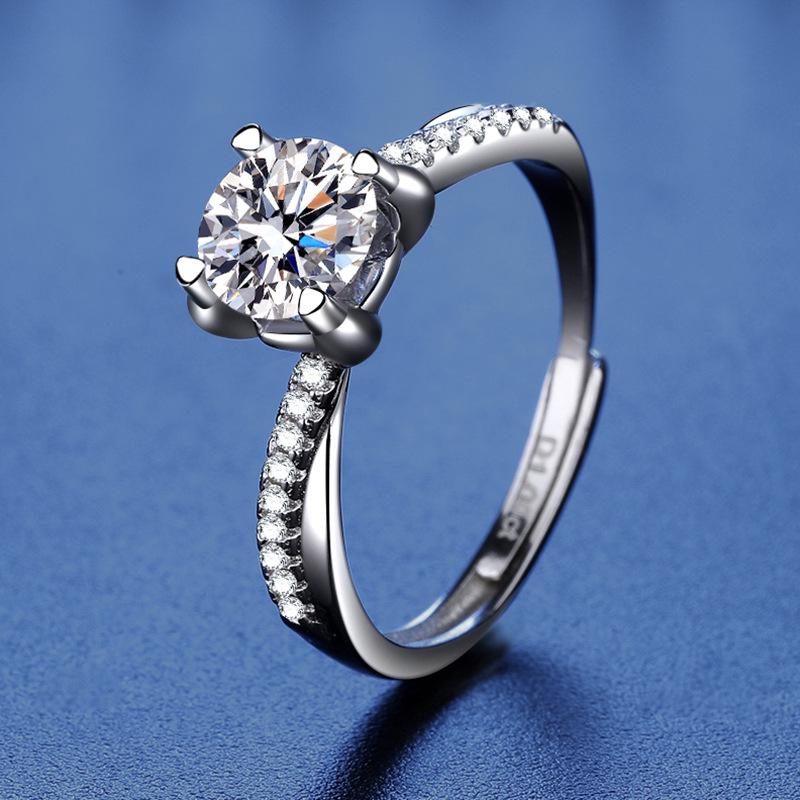925 Sterling Silver Moissanite Love Ring, PT950 White Gold Plated, Colorfast Luxury Women's Band