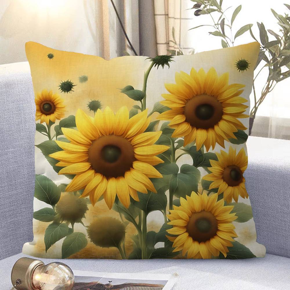 Art Sunflower Pillow Case Removable Washable Cushion Cover – All-Season Soft Linen