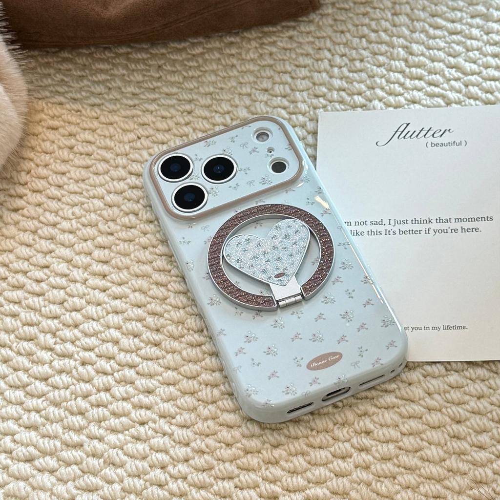 Small floral magnetic stand case suitable for Apple 17 Pro Max, iPhone 16 glitter, 13 fresh style, 15 soft