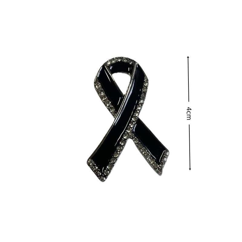 Black Rhinestones Ribbon Brooch Memorial Funeral Pin Mourning Badge Unisex Suit Shirt Clothing Decoration Accessories