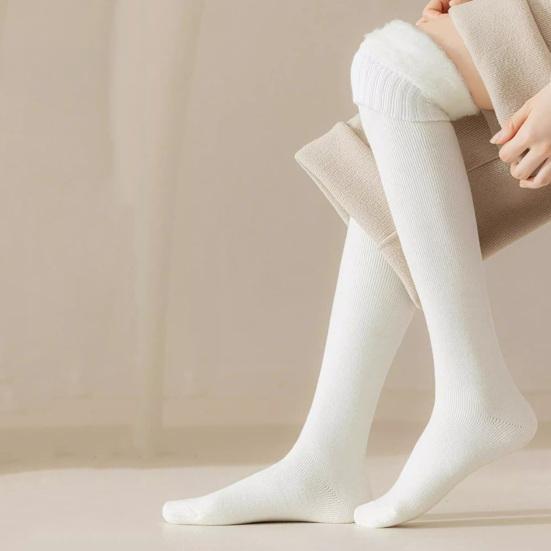 

1 пара женских зимних носков, плюшевые гольфы, нескользящие однотонные теплые утолщенные чулки, теплые носки для разных случаев белый