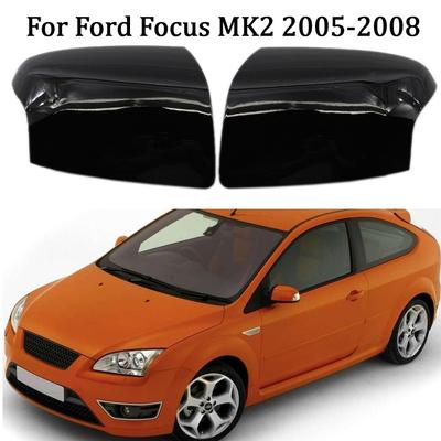 1 Paar Auto Vleugeldeur Spiegelkap Behuizing Case Voor Ford Focus MK2 2005 2006 2007 2008 Glanzend Zwart Stijl ABS Achteruitkijkspiegels