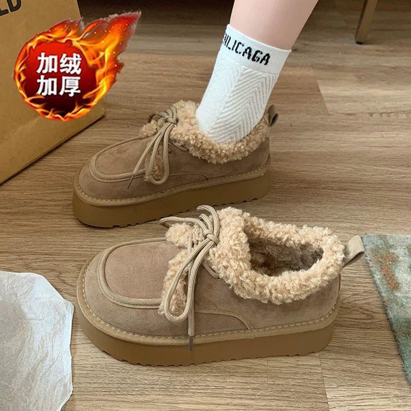 Women's Large Size Soft Sole Winter Warm Fur One Snow Boots Padded Lined Ankle Boots Anti-slip Hiking Casual Sports Cotton Boots Loafers