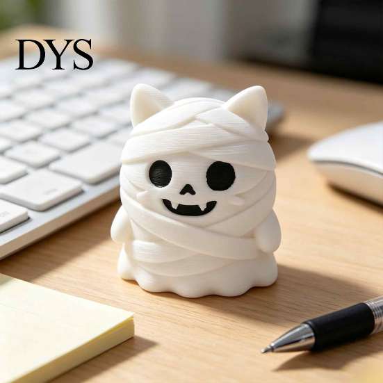 Miniature Cat Figure 3D Printed Mummy Figurine, Cute Bandaged Kitten Statue for Halloween Tabletop Detailed Collectible Decoration, Compact