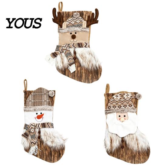Christmas Stocking Decorations Large Stockings, Santa Snowman Elk Design Plush Hanging Bag, Plaid Knitted Holiday Socks Rustic for Fireplace