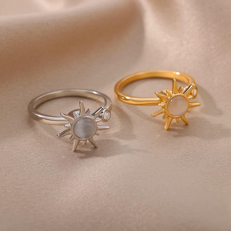 Geometric Sunflower Rotatable Ring, Niche Design Versatile With Adjustable Opening Ring