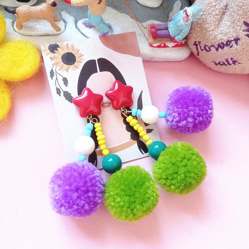 Herbst/Winter Übertriebene Woll-Ohrringe - Rot, Gelb, Lila Lange Schwanenhals Göttin Ohrclips für Frauen