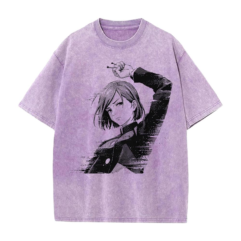 Kugisaki Nobara Potisknuté Tričko Anime Jujutsu Kaisen Oblečení Muži Ženy Retro Prané Trička Bavlněné Tričko Harajuku Unisex Tričko