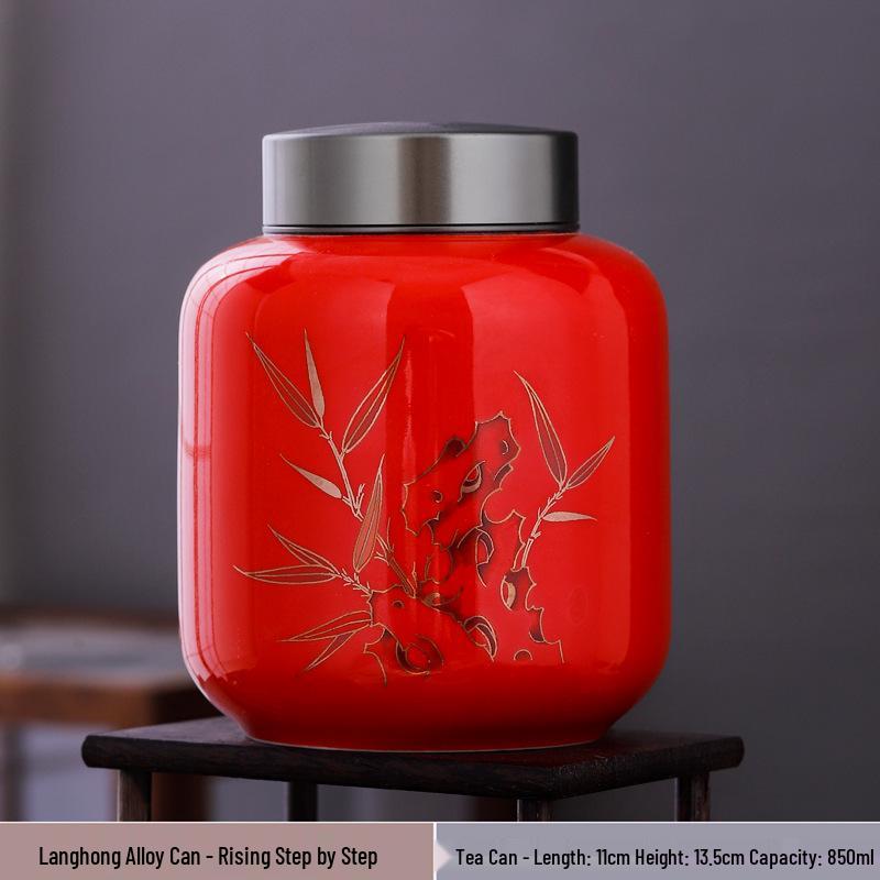 Large Ceramic Tea Storage Canister for Red, Green, Longjing, Biluochun, and Pu'er Tea - Half Jin Capacity