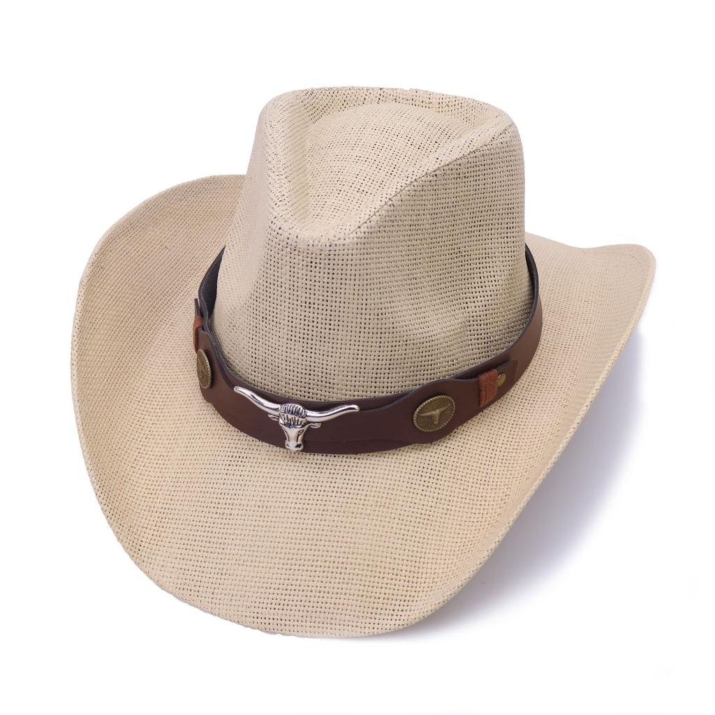 Ethnic style retro curved-brimmed sunscreen straw hat European and American style men's and women's jazz hat hard top sunshade western denim hat