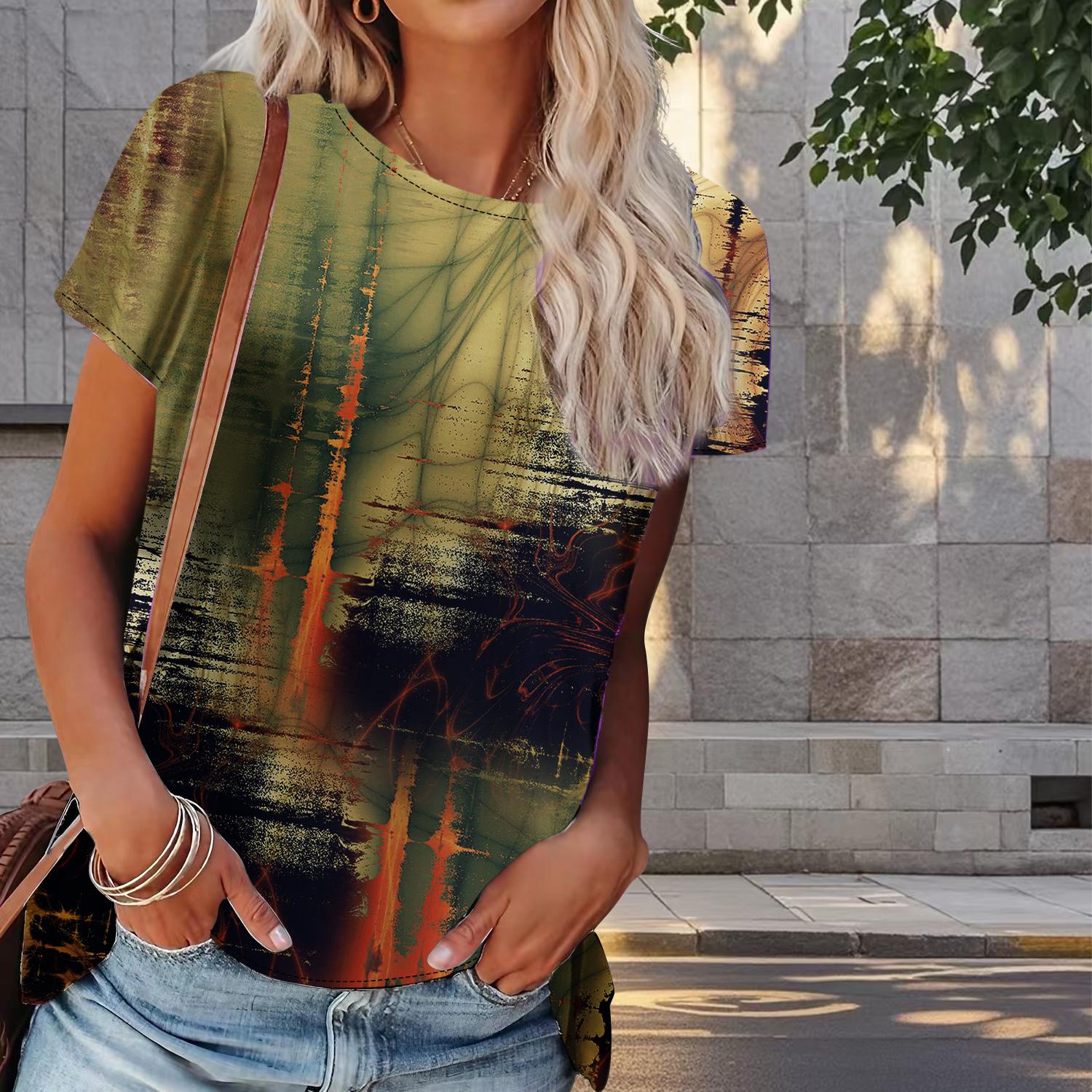 

Женская летняя футболка с красочным принтом граффити в стиле ретро, футболки с коротким рукавом, повседневные топы с принтом 7XL