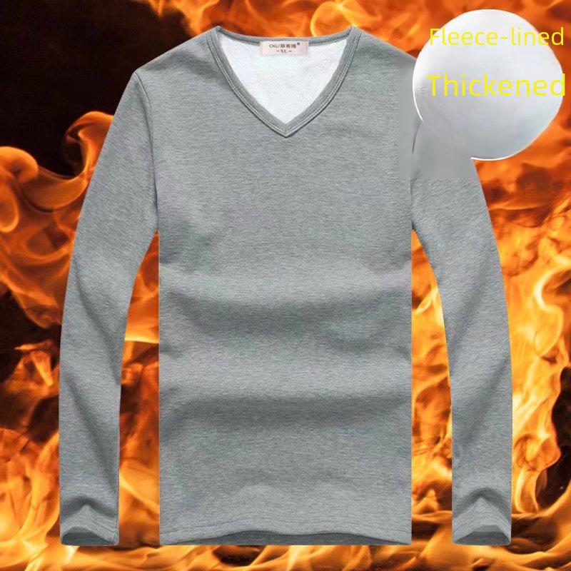 Camiseta interior térmica de manga larga con cuello en V y terciopelo grueso para hombre