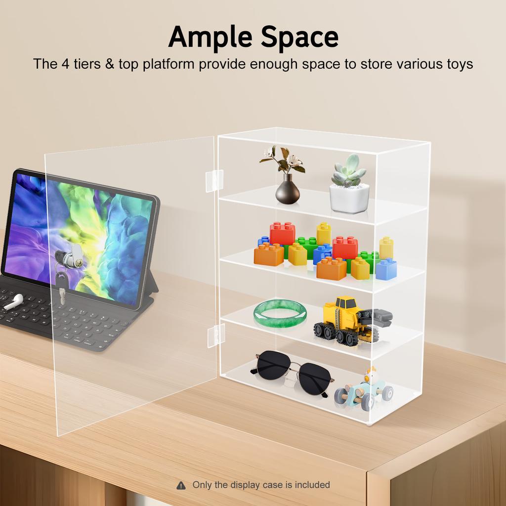 Acrylic Display Case 4-Tier Lockable Cabinet, Clear Showcase for Funko Pop Figures, Mini Cars, Collectibles Storage and Display