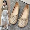 Fashion 2025new Spring PU Leather Solid Color Hollow Breathable Mother's Shoes Comfortable Round Head Fashion Bow Decoration Women Shoes